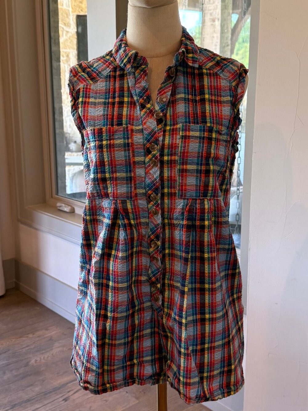 UO Zoey Check Short Sleeve Playsuit Small
